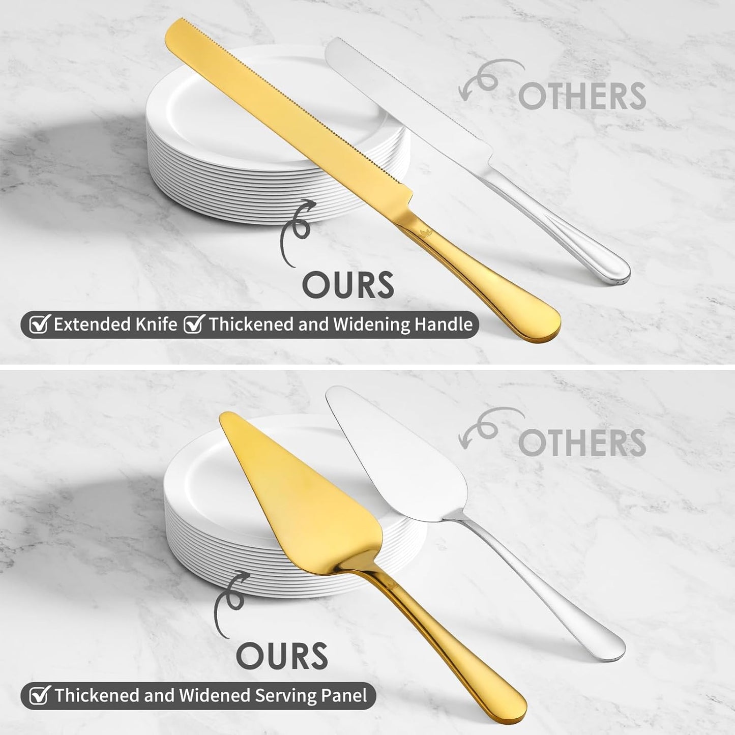 SANEXC Cake Cutting Set for Wedding - Extended Cake Knife And Server Set Thickened Stainless Steel Cake Cutter and Pie Spatula Great for Birthday Anniversary Christmas Gift Silver 2 Pcs