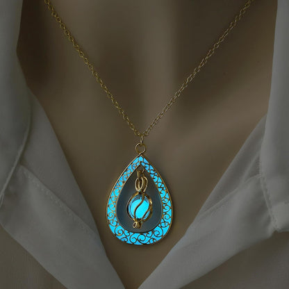 EEQQBZ Glow in The Dark Silver Teardrop shape necklace,Fantasy Glowing Jewelry Charm