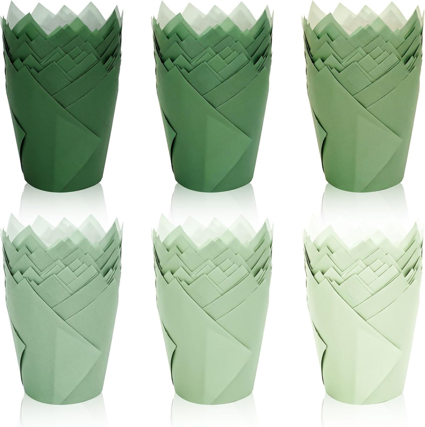 FYSUIMU 180Pcs Sage Green Tulip Cupcake Liners Gradient Green Muffin Baking Cups Cupcake Wrappers for Wedding Bridal Shower Spring Holiday Party Supplies