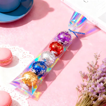 5x7 Inch Iridescent Cellophane Treat Bags with Twist Ties, Treat Bags for Candy Cookie Goodie Chocolates, And Popcorn