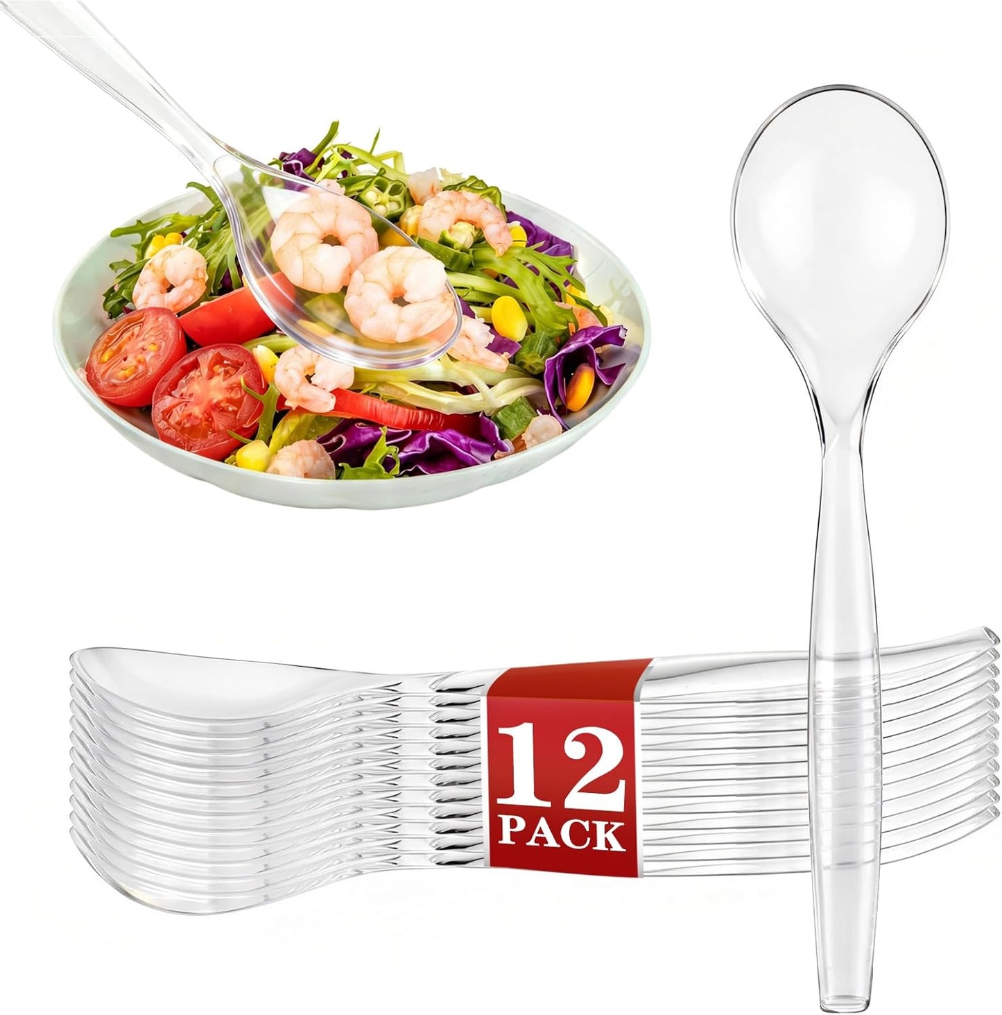 Mwellewm 10" Serving Spoons Plastic Serving Utensils 12 Packs Disposable Spoons for Buffet Large Heavy Duty Black Plastic Soup Spoons Catering Supplies for Parties Weddings Gatherings Holiday