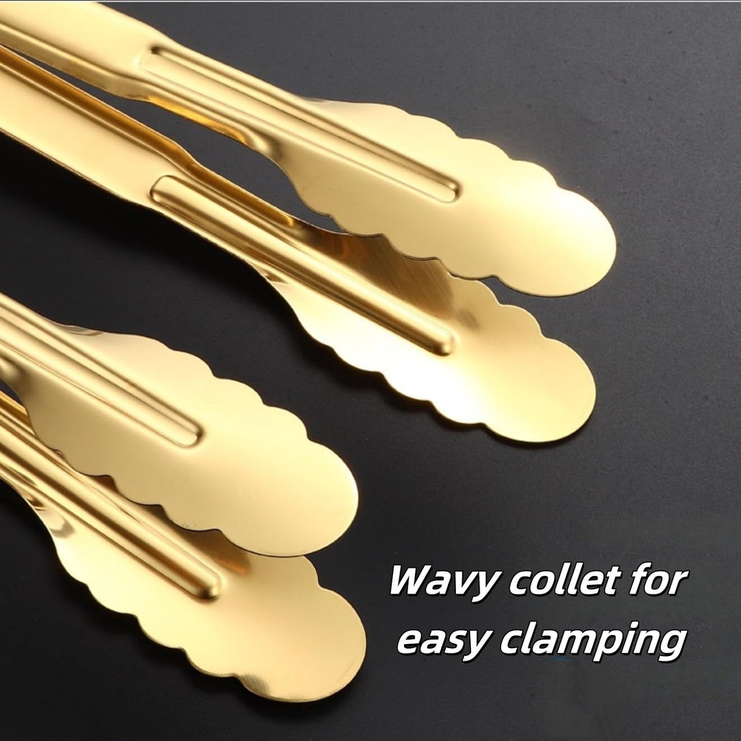 9 Inch Gold Buffet Tongs Set of 4, Stainless Steel Food Serving Utensils Tong for Cooking, Salad, Barbecue, Buffet, Toast