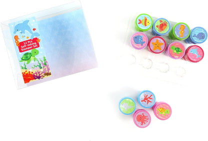 TINYMILLS 12 Pcs Ocean Life Turtle Stamp Kit for Kids Self Inking Stamps Gift Party Favors