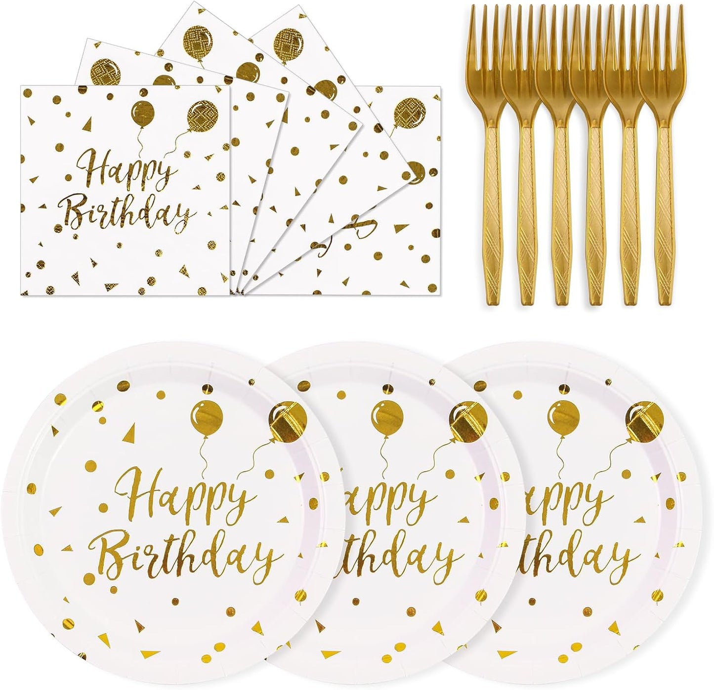 75PCS Paper Plates and Napkins Set - White and Gold Dot Disposable Party Dinnerware Includes Paper Plates, Napkins, Forks Decorations for 2026 New Year, Birthday, Wedding and Holiday, Serves 25