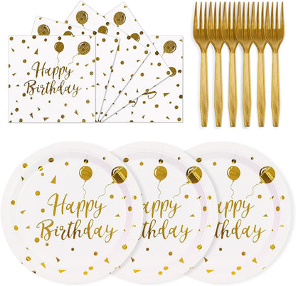 75PCS Paper Plates and Napkins Set - White and Gold Dot Disposable Party Dinnerware Includes Paper Plates, Napkins, Forks Decorations for 2026 New Year, Birthday, Wedding and Holiday, Serves 25