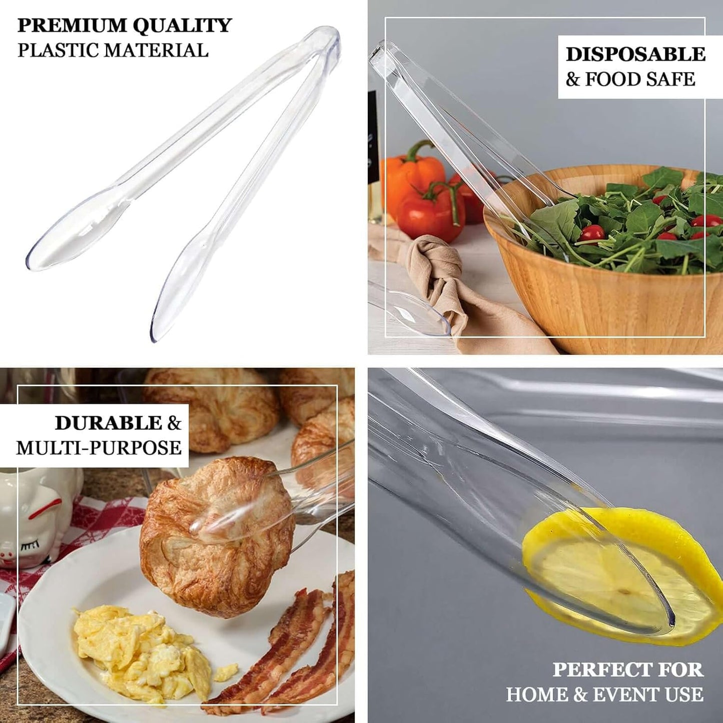 Efavormart 3-Pack 12" Clear Plastic Serving Tongs, Heavy-Duty Disposable Food Tongs for Catering, Buffets, Salads, and Party Events