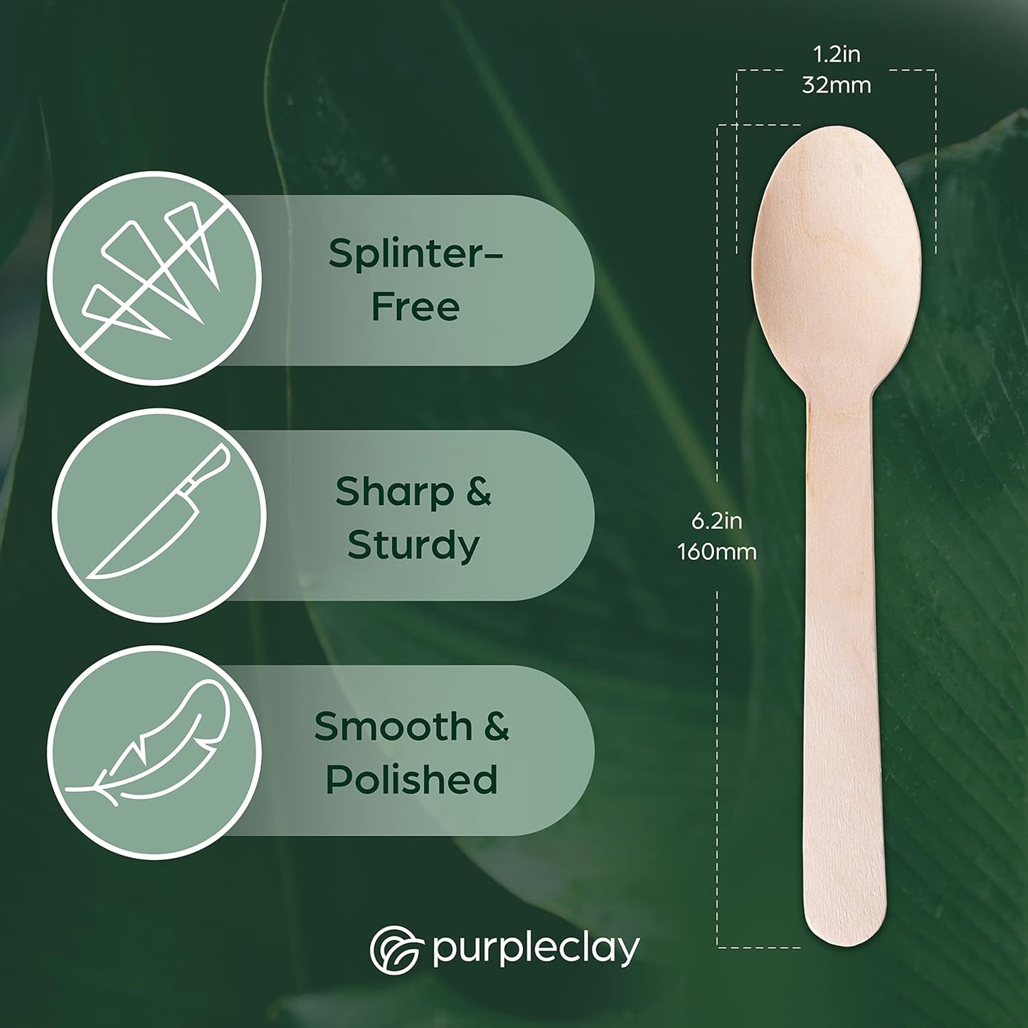PURPLECLAY Wooden Disposable Utensils Set, 360 PCS Compostable Silverware (120 Forks, 120 Spoons, 120 Knives) Eco Friendly, Plastic-Free Cutlery for Parties & Catering, Alternative to Bamboo Utensils