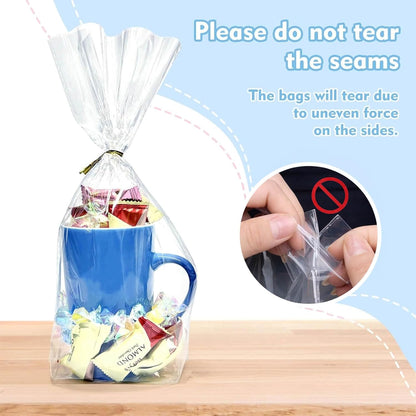 Cellophane Treat Bags, 5x7 Inch Iridescent Cellophane Bags with Thank You Stickers and Twist Ties, Celebrations Baby Showers Weddings Birthday Party Gift Wrapping(Pack of 100)