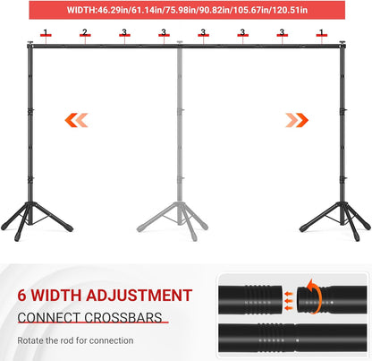 Backdrop Stand, Adjustable 10x7.5 FT Background Stand Backdrop for Parties, Photo Video Studio, Portable Photography Backdrop Stand with Carrying Bag, 6 Backdrop Clamps, and 2 Stand Bags