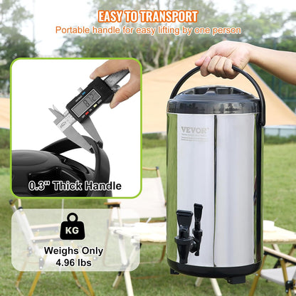 VEVOR Commercial Beverage Dispenser, 2 Tanks 18 L / 19 QT Per Tank Juice Dispenser, 370W Stainless Steel Ice Tea Drink Machine with 45°F-54°F Cooling Temperature, for Cold Drink Restaurant Bar Party