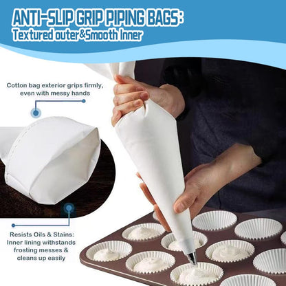 Reusable Piping Bags and Tips Set – 16" Pastry Bags for Cake Decorating, Cupcakes & Cookies with Frosting Tips – Leak-Proof Cotton Icing Bags, Eco-Friendly Baking Kit for Home Bakers & Beginners