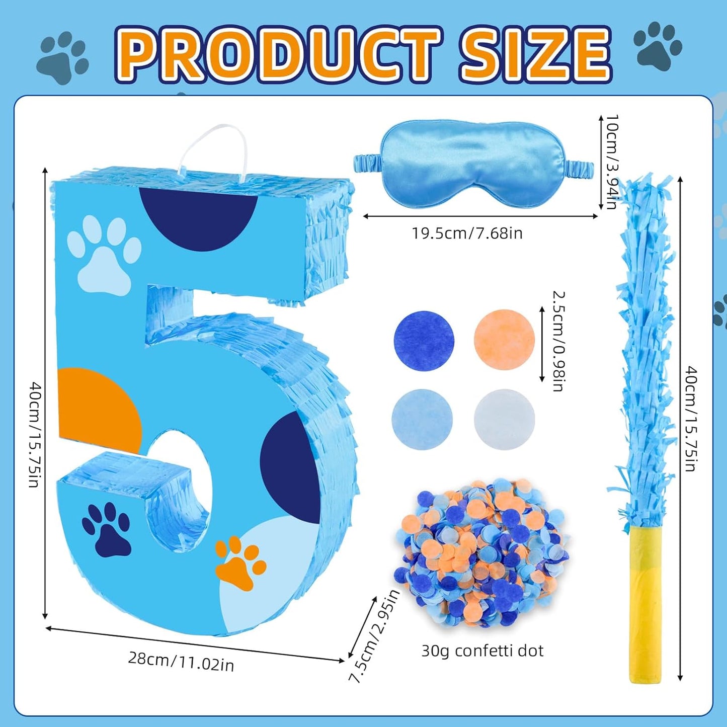 16 Inch Number 2 Dog Paw Pinata with 16 Inch Piñata Stick Blindfold Confetti for Boy Girl Kids 2nd Birthday Party Decorations (2nd)