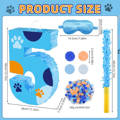 16 Inch Number 2 Dog Paw Pinata with 16 Inch Piñata Stick Blindfold Confetti for Boy Girl Kids 2nd Birthday Party Decorations (2nd)