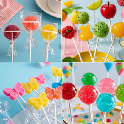 4-inch White Lollipop Sticks and Bags Set, 100Pcs Paper Candy Sticks,100Pcs Clear Bags, 100Pcs Twist Ties for Hard Candy, Chocolate, Cookie, Dessert (Gold)
