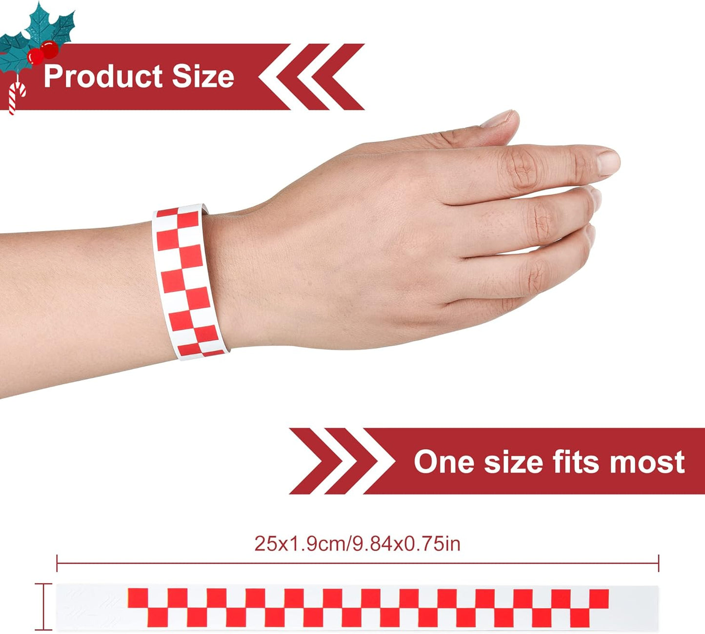 AllReal 600 Pcs Red Checkered Paper Wristbands Checks Wrist Bands for Events Neon Waterproof Paper Bracelets Adhesive Identification Hand Bands for Concerts Party