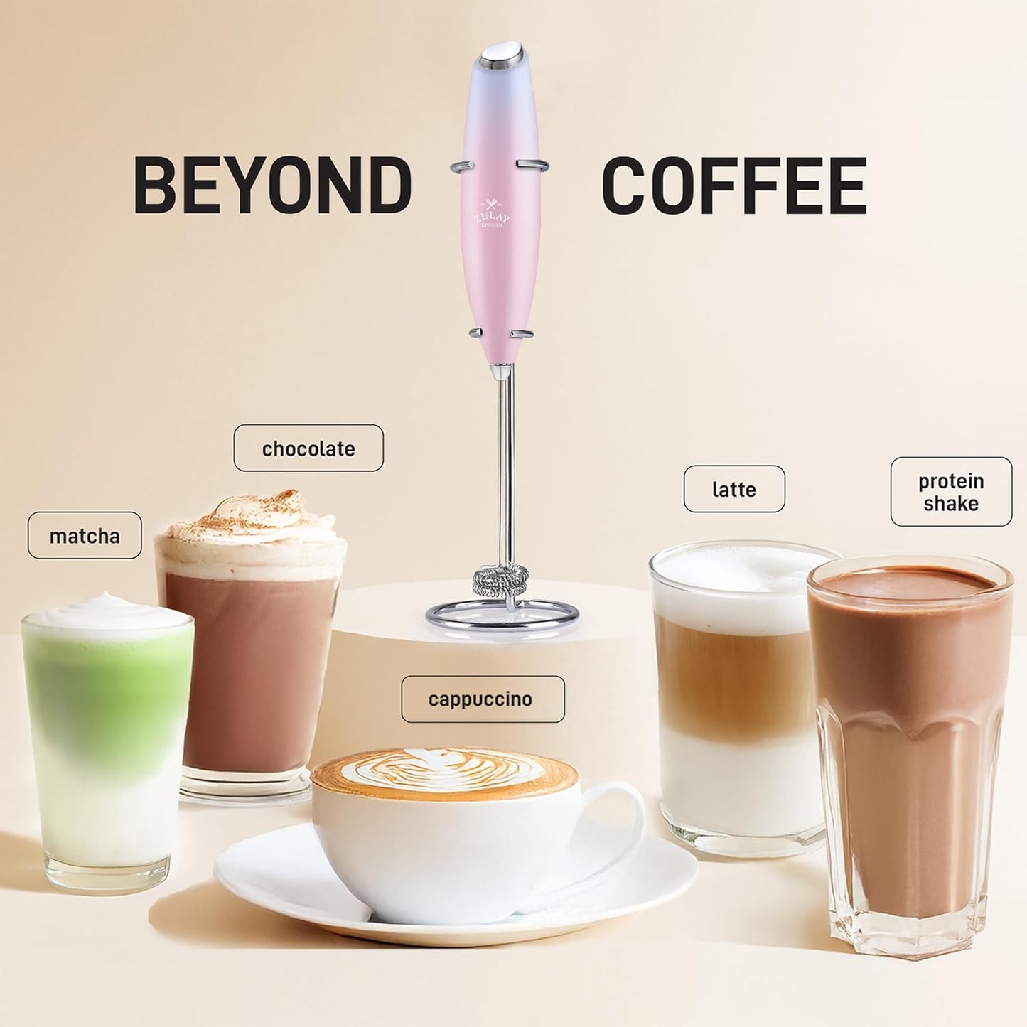 Zulay Kitchen Powerful Milk Frother Wand With Duracell Batteries - Ultra Fast Handheld Drink Mixer - Electric Whisk Foam Maker for Coffee, Lattes, Cappuccino & Matcha - Z1 Motor - Black - Colors A