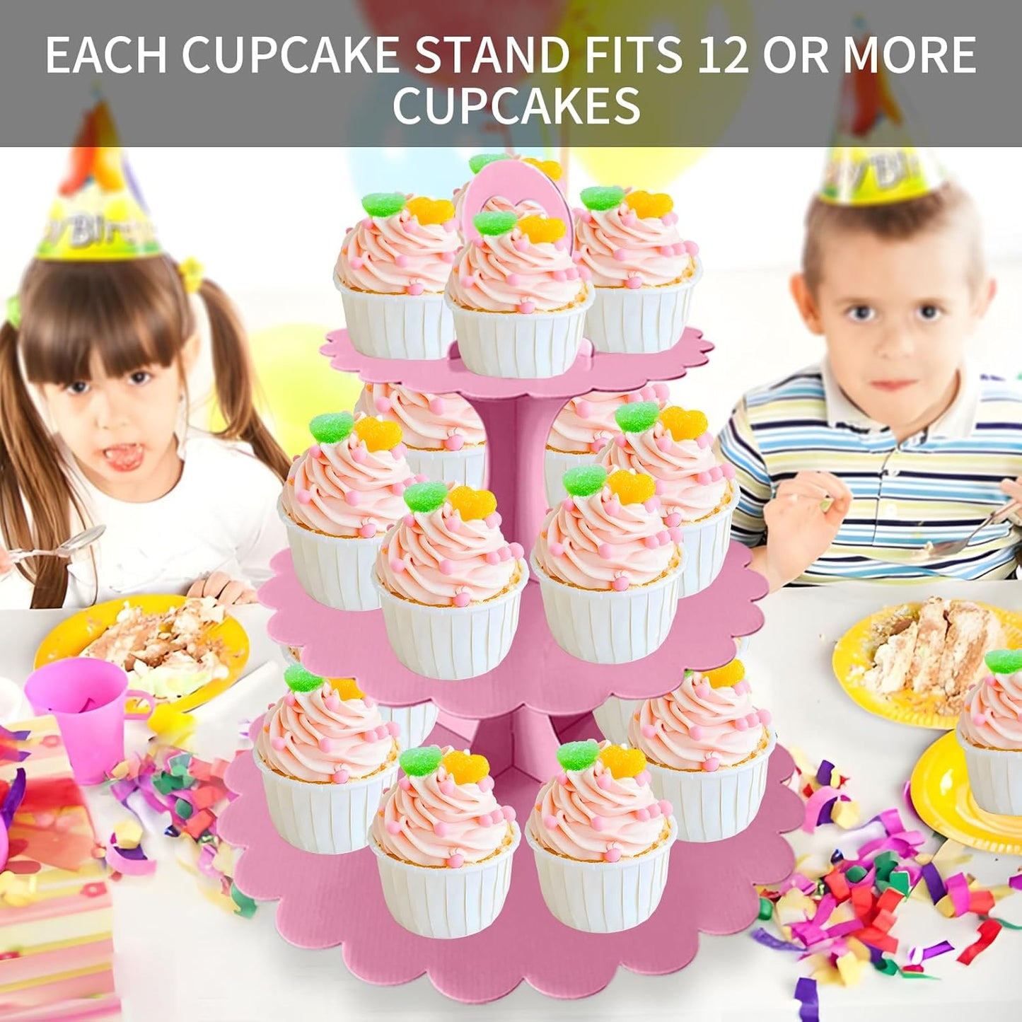 White Cupcake Stand Tower, 3-Tier Cardboard Dessert Display with Heart Handle,Perfect for Birthday Baby Shower Wedding Tea Party Graduation, Easy 60-Second Assembly, Holds 12+Cupcakes (1-Pack)