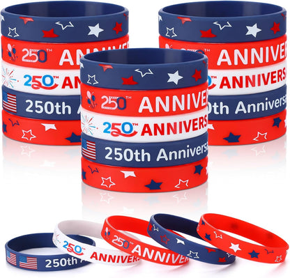 Kenning 50/100/200 Pcs 250th Anniversary Silicone Bracelets Bulk USA 4th of July Patriotic Wristband 1776-2026 American Flag Rubber Bracelet for Independence Day Party Favors Souvenirs(100 Pcs)