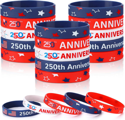 Kenning 50/100/200 Pcs 250th Anniversary Silicone Bracelets Bulk USA 4th of July Patriotic Wristband 1776-2026 American Flag Rubber Bracelet for Independence Day Party Favors Souvenirs(100 Pcs)