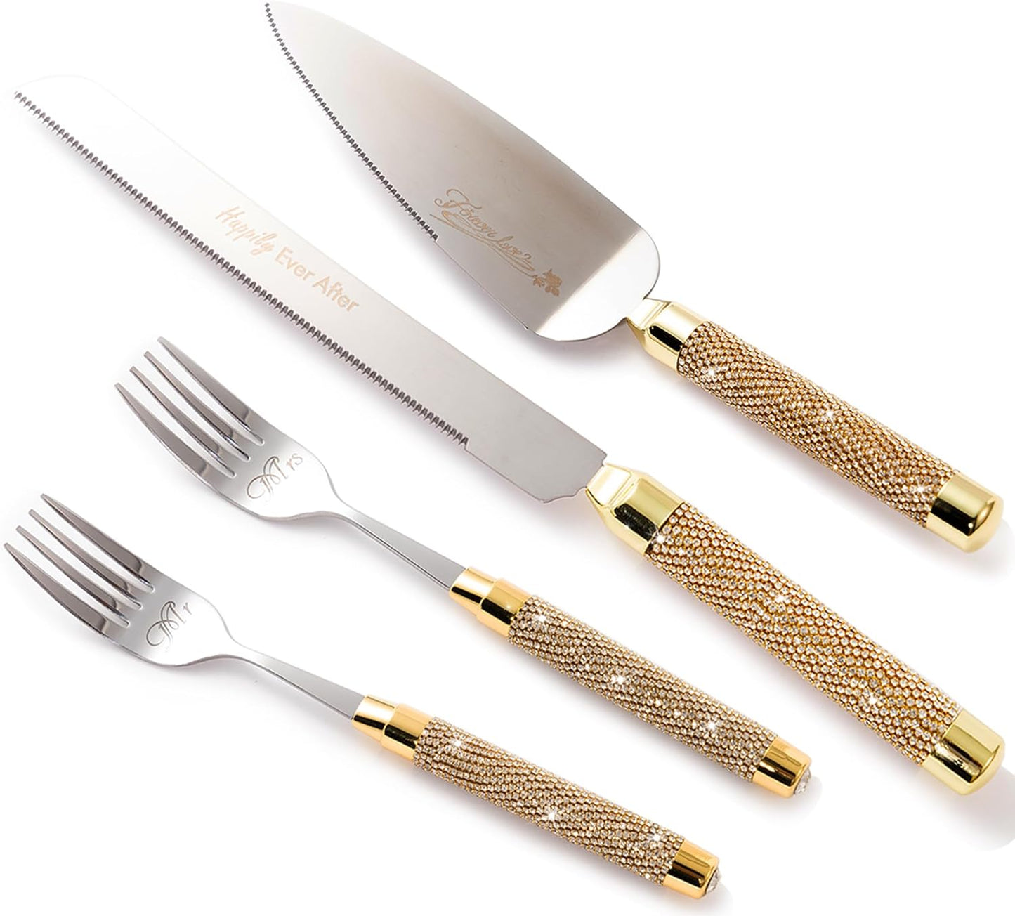 Wedding Cake Cutting Set, Wedding Cake Knife and Server Set with Fork for Mr Mrs for Anniversary Engagement Birthday
