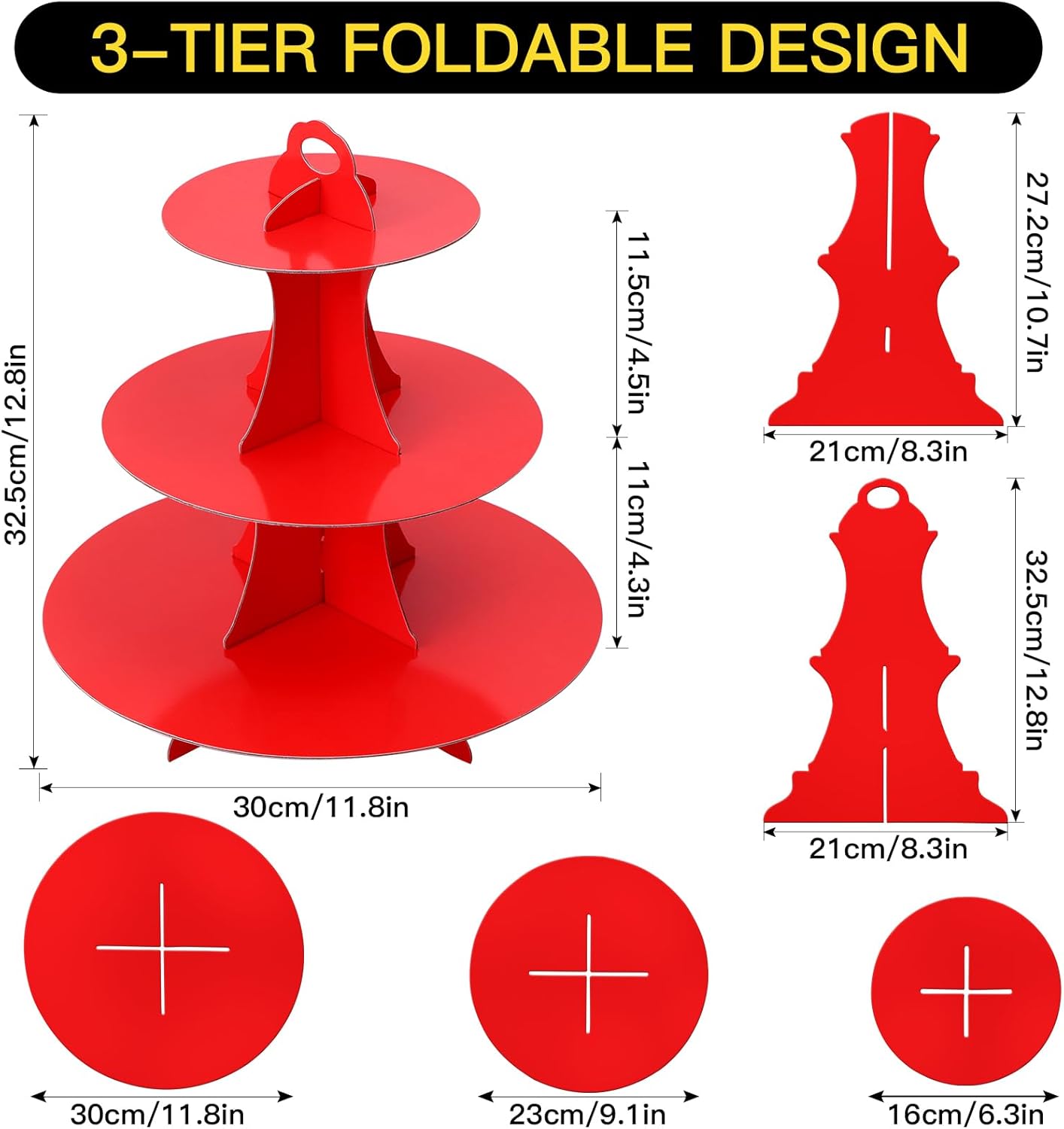Soleebee 3-Tier Round Cupcake Stand, Cardboard Cupcake Tower, Dessert Cup Cake Stand Tower for Birthday Wedding Party Decoration, Cupcake Tier Stand 1 Set (Hot Pink)