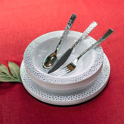 Plastic Cutlery Silverware Extra Heavyweight Disposable Flatware, Full Size Cutlery Combo, Polished Silver, 80 Forks, 40 Spoons, 40 Knifes, Value Pack 160 Count