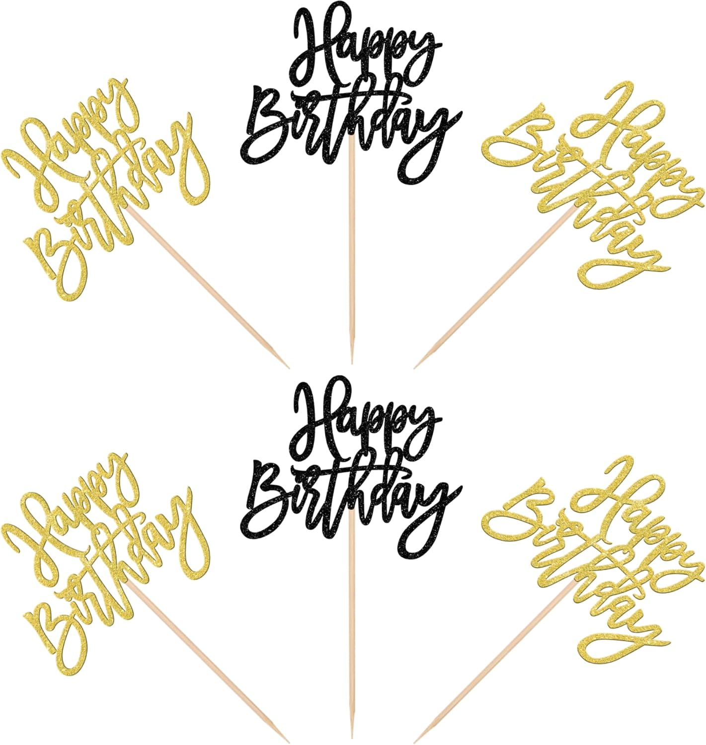 24 PCS Happy Birthday Cupcake Toppers Glitter Picks for Celebrating Anniversary Theme Party Cake Decorations Supplies Gold