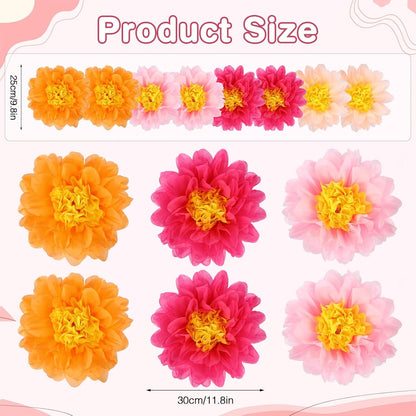 BestoFun 14 PCS Orange & Hot Pink Tissue Paper Flowers – Vibrant Party Decorations for Birthday, Baby Shower, Wedding, Fiesta, and Holiday Events