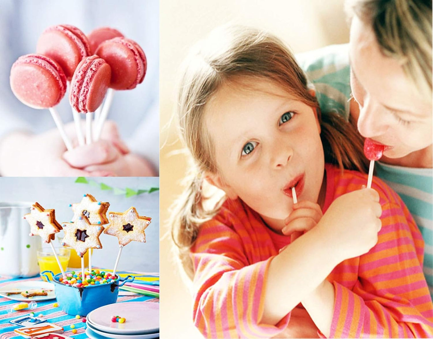 300PCS Lollipop Cake Pop Treat Bag Set Including 100pcs Parcel Bags, Papery Treat Sticks, Gold Metallic Twist Ties for Making Candies, Chocolates and Cookies