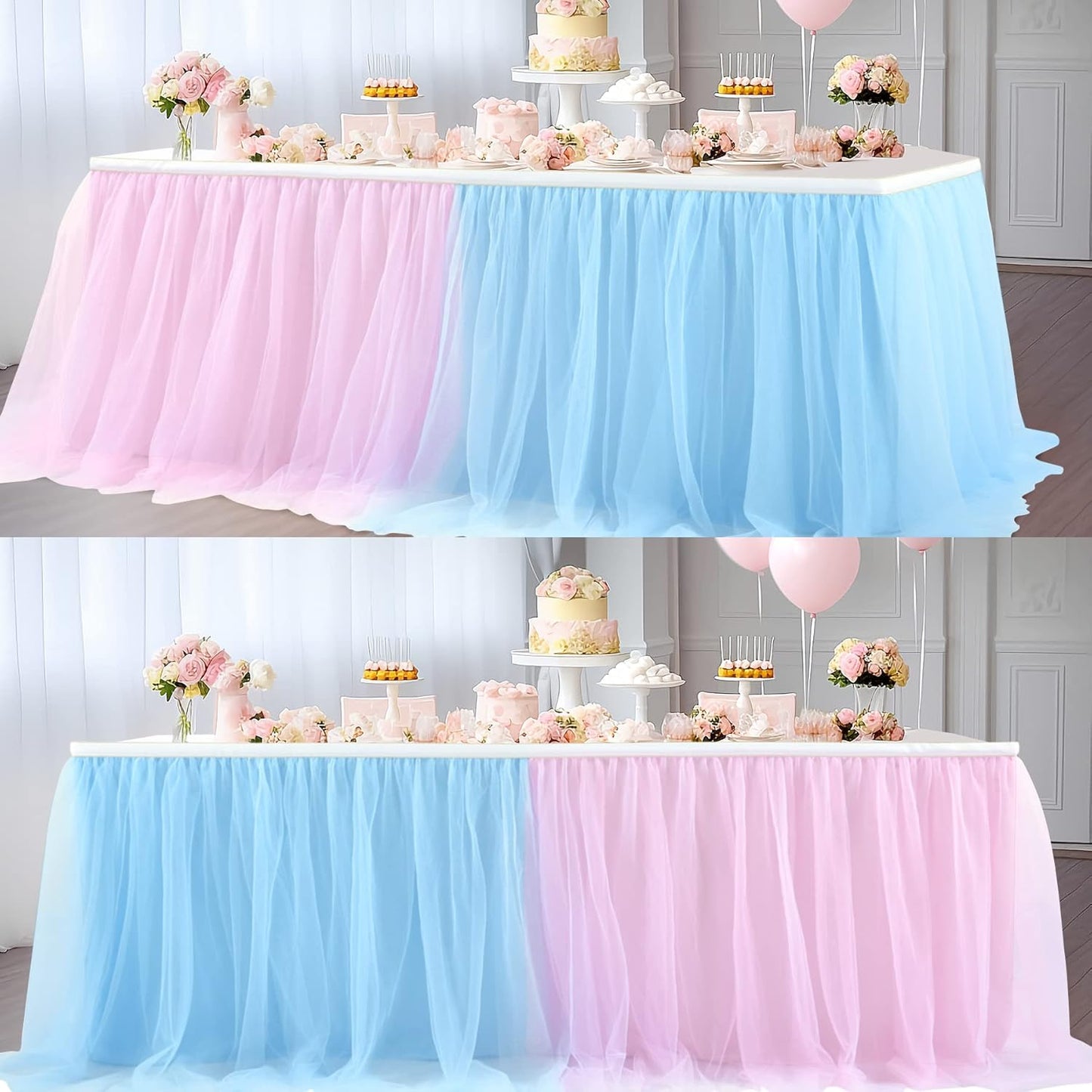 Suppromo 6ft Pink Tulle Table Skirt Baby Shower Tablecloth for Rectangle Tables or Round Tables Pink Ruffle Tutu Table Skirts Desk Skirt for Princess Girls Birthday Party Cake Dessert Decorations