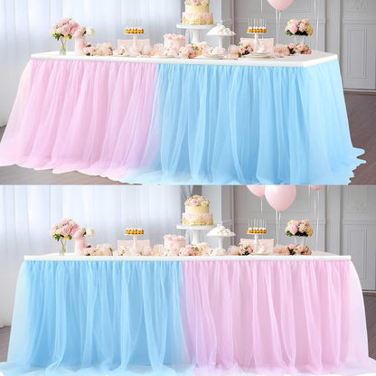 Suppromo 6ft Pink Tulle Table Skirt Baby Shower Tablecloth for Rectangle Tables or Round Tables Pink Ruffle Tutu Table Skirts Desk Skirt for Princess Girls Birthday Party Cake Dessert Decorations