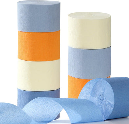 Navy-Blue White- Silver Crepe Paper Streamers - 9 Rolls Royal Blue Graduation 2025 Men Boy Birthday Party Decorations Streamer Wedding Bridal Shower Paper Garland Fathers Day Decor Panduola