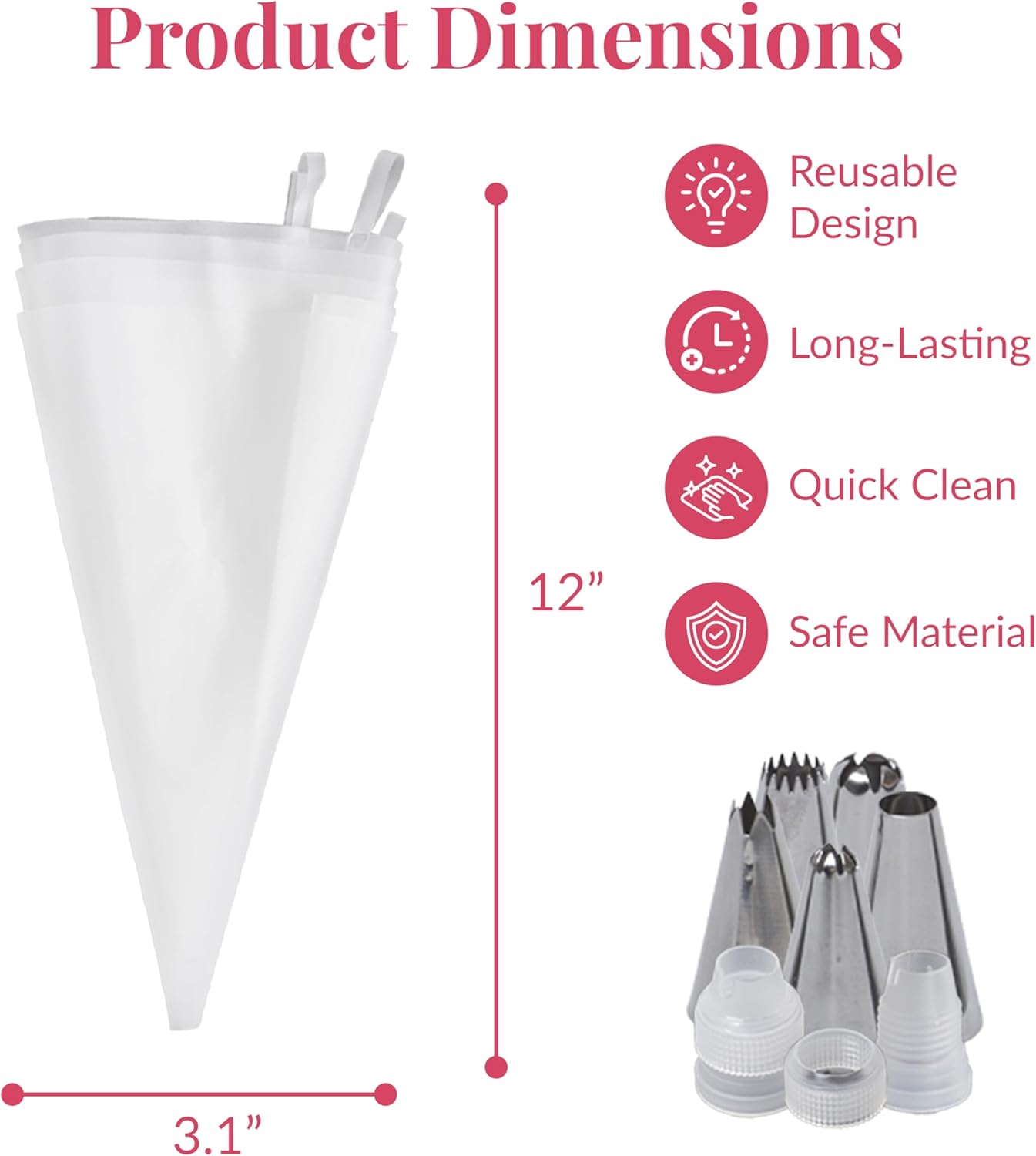 Set of 200 - Anti Burst Piping Bags 12 Inch - Prestee Tipless Icing Bags - Durable Frosting Piping Bag Tools - Pastry and Cookie Decorating Supplies