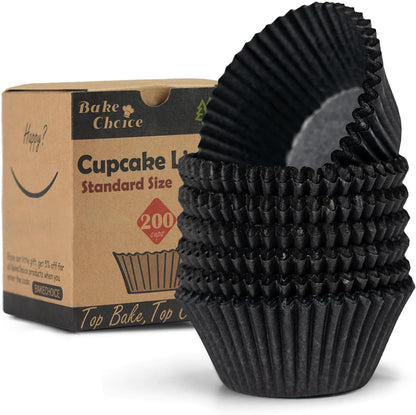 Bake Choice 200pcs Standard Black cupcake liners for baking,food grade cupcake wrappers,greaseproof parchment muffin liners for martin luther king jr day decorations