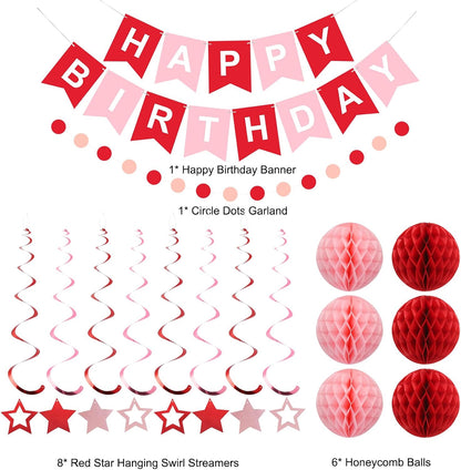 meowtastic Birthday Decorations, Happy Birthday Banner with Honeycomb Balls, Stars Hanging Swirl Streamers, Circle Dots Garland, Happy Birthday Party Decorations for Women Men Boys Girls (Blue)