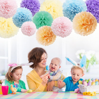 Pastel Tissue Paper Pom Poms Colorful Easter Macaron Kids Birthday Wedding Shower Tissue Flower Hanging Party Supplies(12pcs)