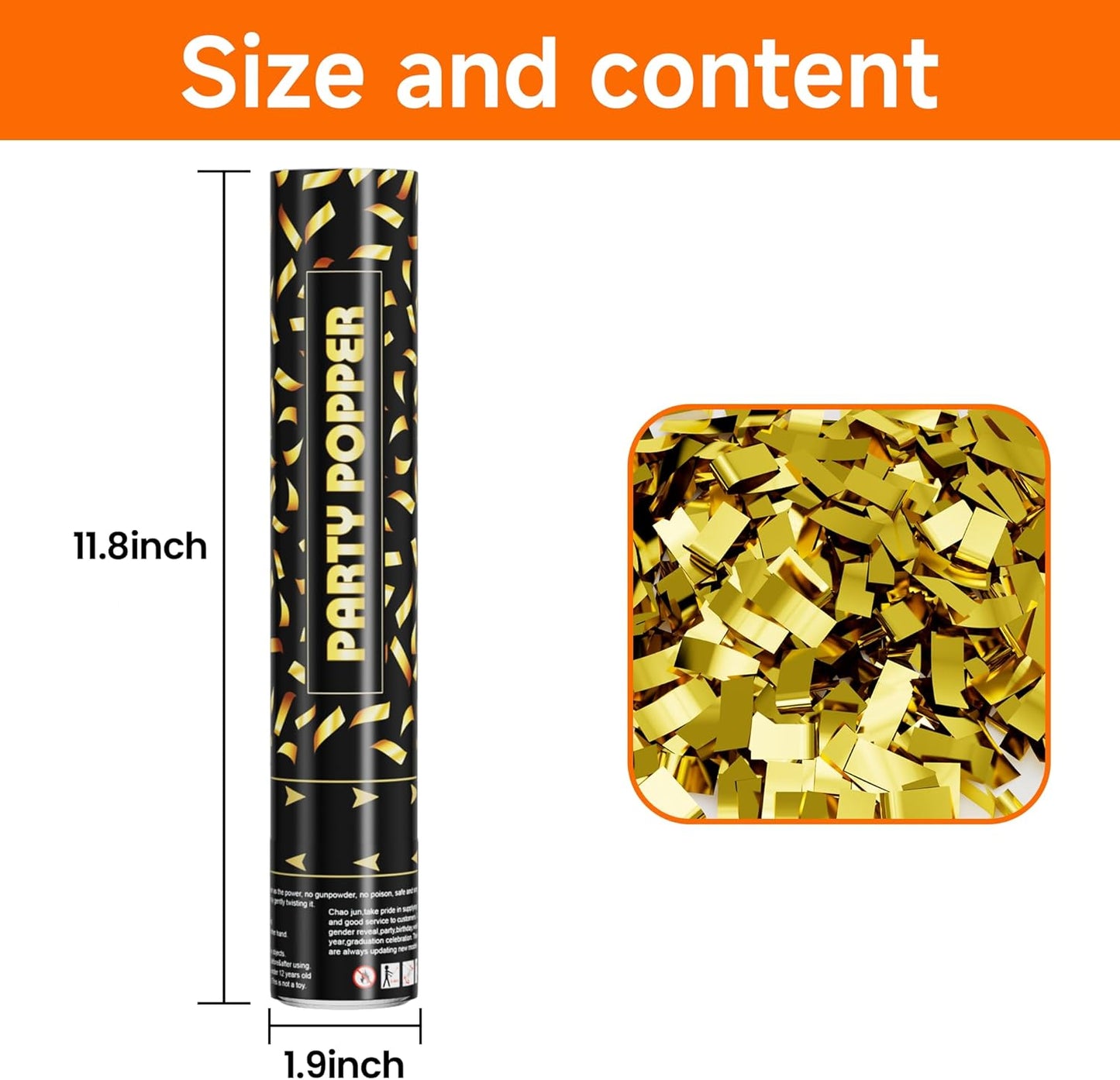 Gold Confetti Cannon Poppers - Party Confetti Shooter Popper for Celebration, Wedding, Birthday, Graduation, New Year's Eve Party(6 Pack)