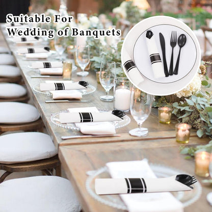 Supernal 240 Silver Plastic Silverware Set - 60 Sets Pre Rolled Napkins with Cutlery - Mirror Polished Real Look Disposable Silver Utensils- Elegant Heavy Duty Flatware for Weddings & Catering