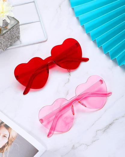 Frienda 8 Pairs Heart Shaped Sunglasses for Women Rimless Heart Glasses Candy Color Sunglasses for Party Favor