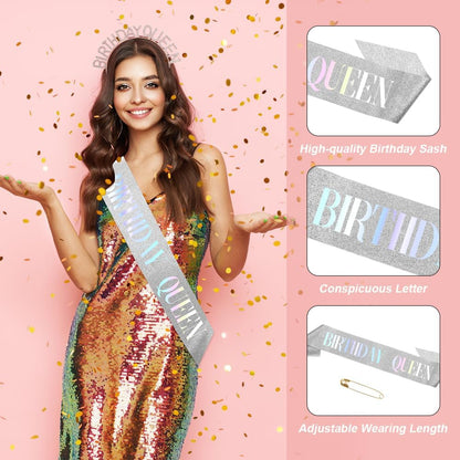 Birthday Sash & Crown for Women - Tiara Headband, Girls' Decorations Accessories