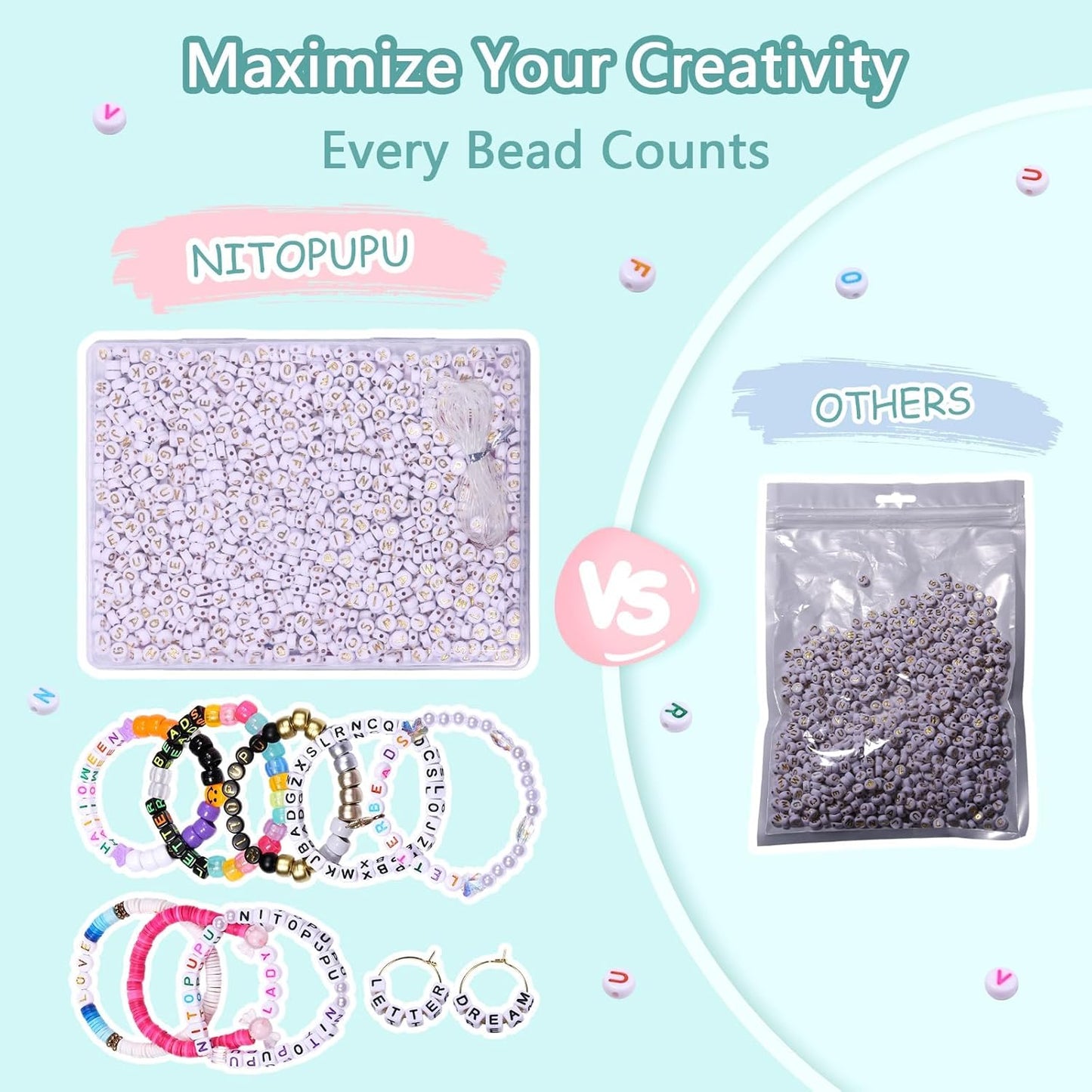1000Pcs Glow Letter Beads Acrylic Alphabet Bead Glow in The Dark, 4x7 mm Round Beads for Friendship Bracelets and DIY Crafts
