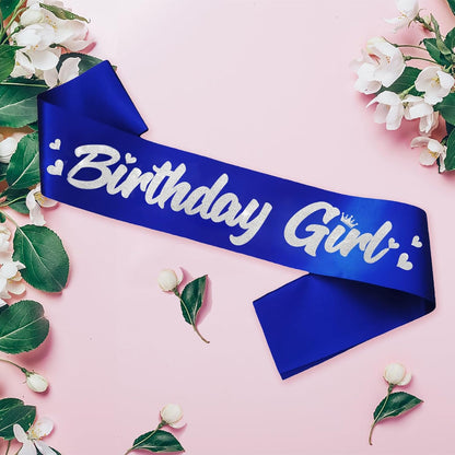 ‘Birthday Girl' Birthday Sash Royal Blue with Glitter Silver Letters Birthday Sash for Women, Sweet 16, 18th 21st B-day Sash