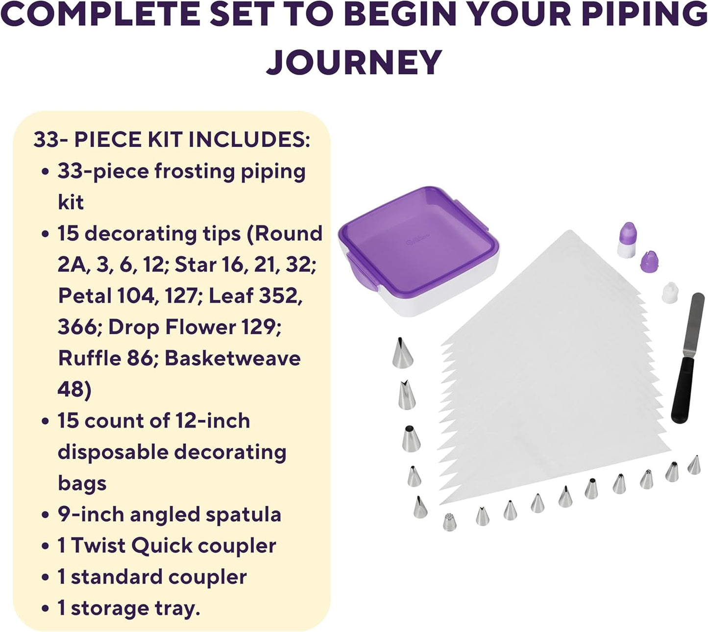 Wilton Decorating Essentials Frosting Piping Kit with Storage Box, Cake & Cupcake Decorating Set, 33 Piece Set