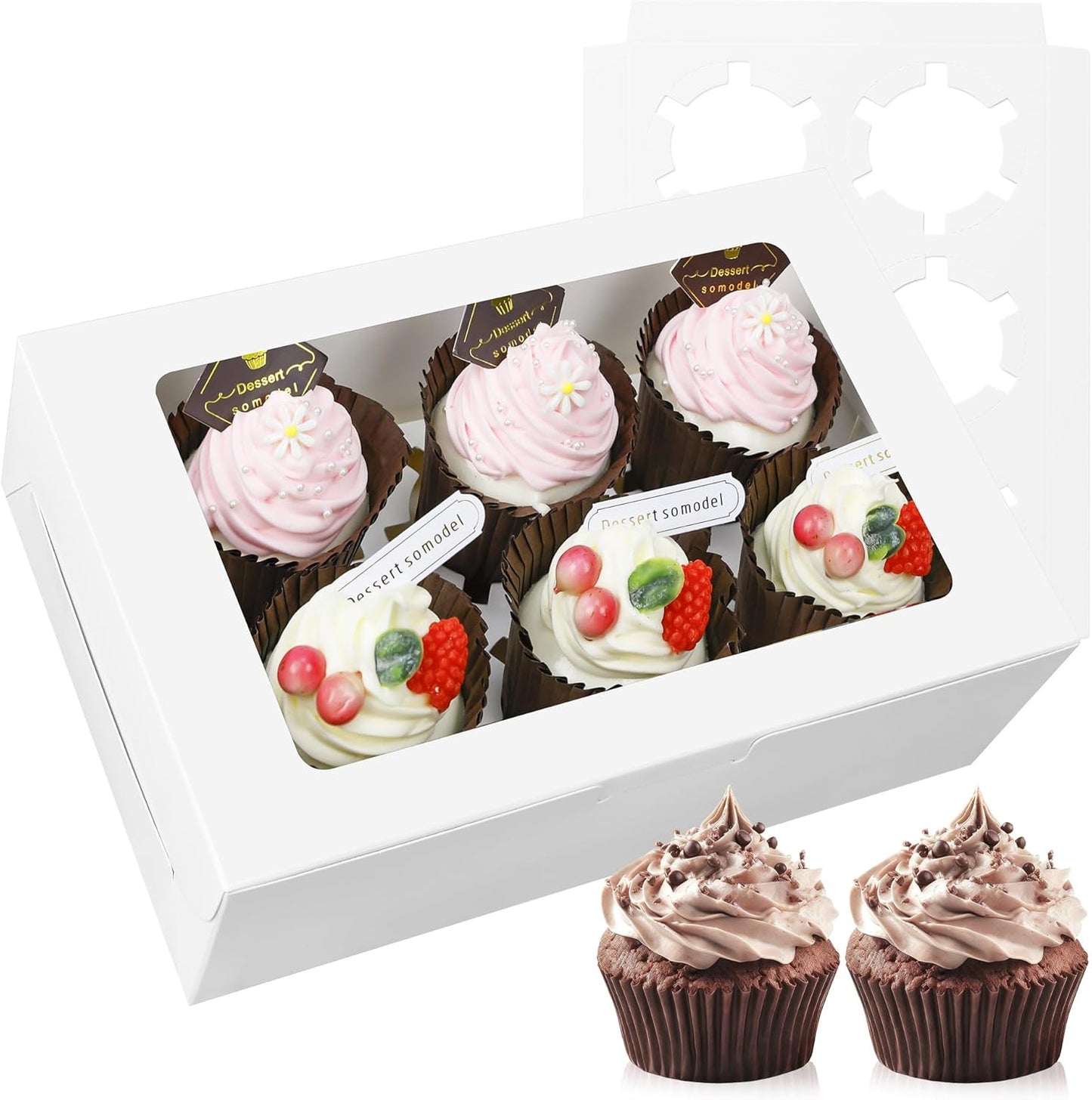 30-Set Cupcake Boxes Bulk with Clear Display Window Hold 6 Standard Cupcakes, Disposable Food Grade White Cupcake Carrier Cupcake Container, Perfect for Cupcakes Muffins Cookies Pastries