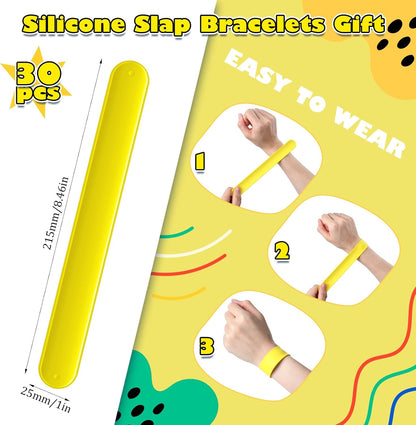 Vinsot 30 Pcs Silicone Slap Bracelets Gift for Kids DIY Slap Bands Party Favor Soft Blank Snap Wristbands Bulk for School Craft Project Painting Classroom Prizes Birthday Wedding