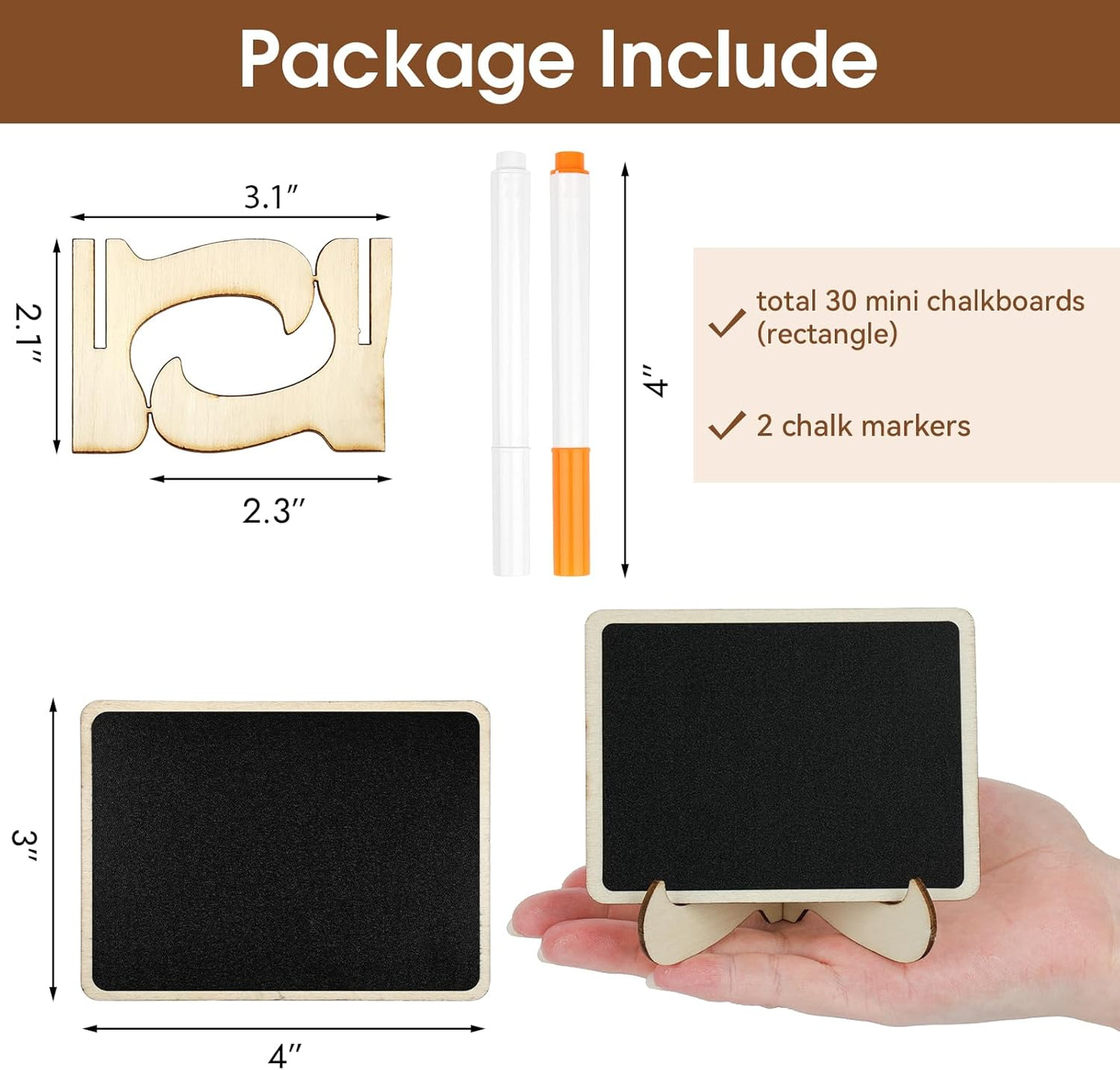 30 Pack Mini Chalkboard Signs, Food Labels for Party Buffet, Small Wooden Chalk Board Signs with Easel Stand & Markers, Reusable, Zero Residue Place Cards for Table Setting or Numbers, Outdoor Indoor