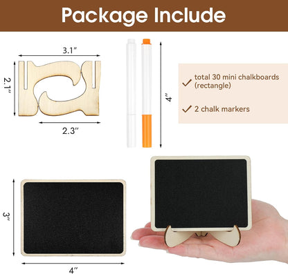 30 Pack Mini Chalkboard Signs, Food Labels for Party Buffet, Small Wooden Chalk Board Signs with Easel Stand & Markers, Reusable, Zero Residue Place Cards for Table Setting or Numbers, Outdoor Indoor