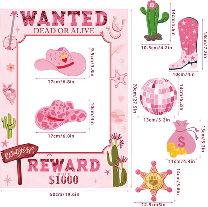Wanted Poster Photo Prop Western Photo Booth Prop Selfie Frame Poster Banner Backdrop Wanted Sign for Cowgirl Last Disco Decoration Rustic Birthday Let's Go Girls Party Supplies