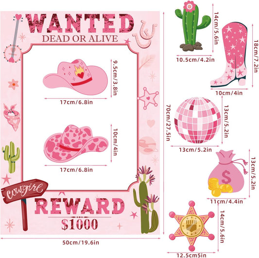 Wanted Poster Photo Prop Western Photo Booth Prop Selfie Frame Poster Banner Backdrop Wanted Sign for Cowgirl Last Disco Decoration Rustic Birthday Let's Go Girls Party Supplies