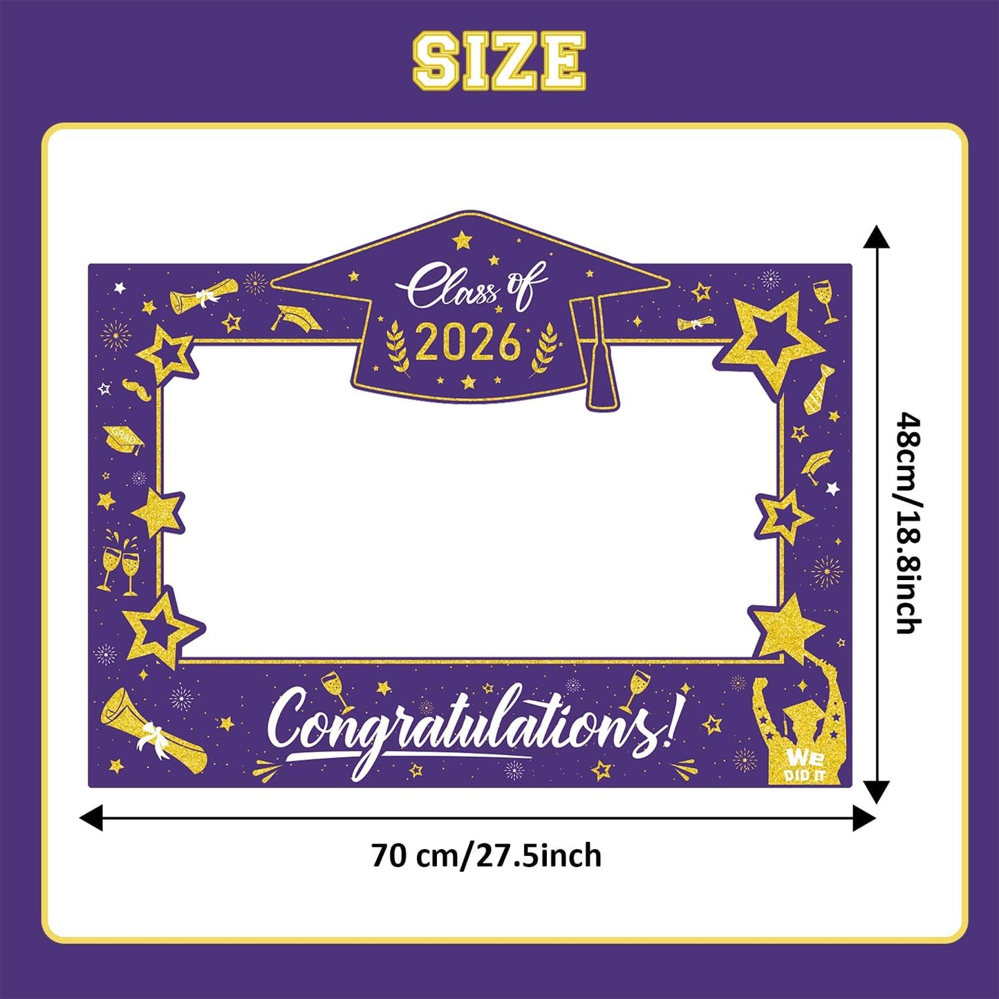 Graduation Decorations Class of 2026 Photo Booth Props - Blue and Gold 2026 Graduation Frame & Photo Props Congrats Grad Class of 2026 Decor for Graduation Party Supplies